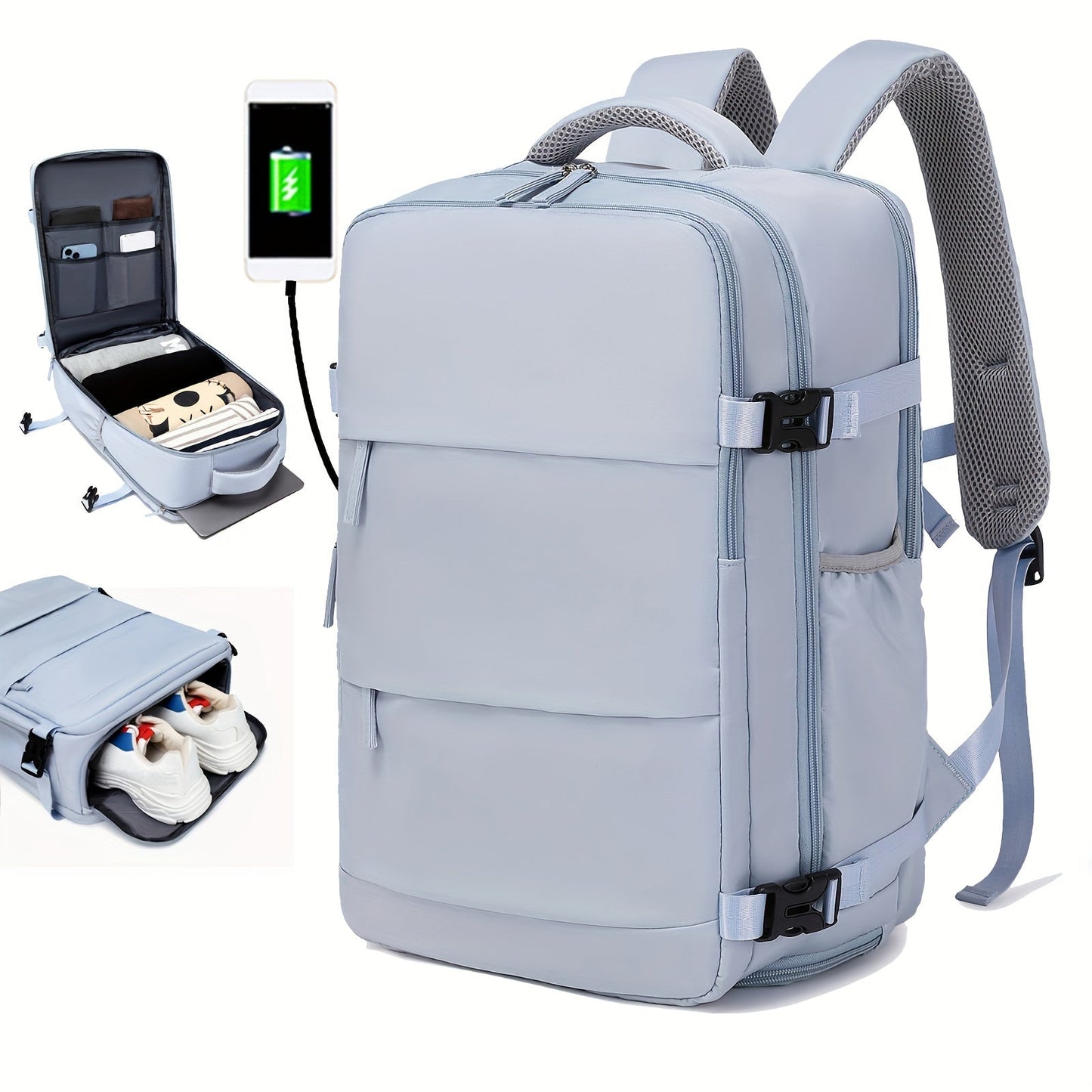 Large Capacity Travel Backpack with Shoe Compartment