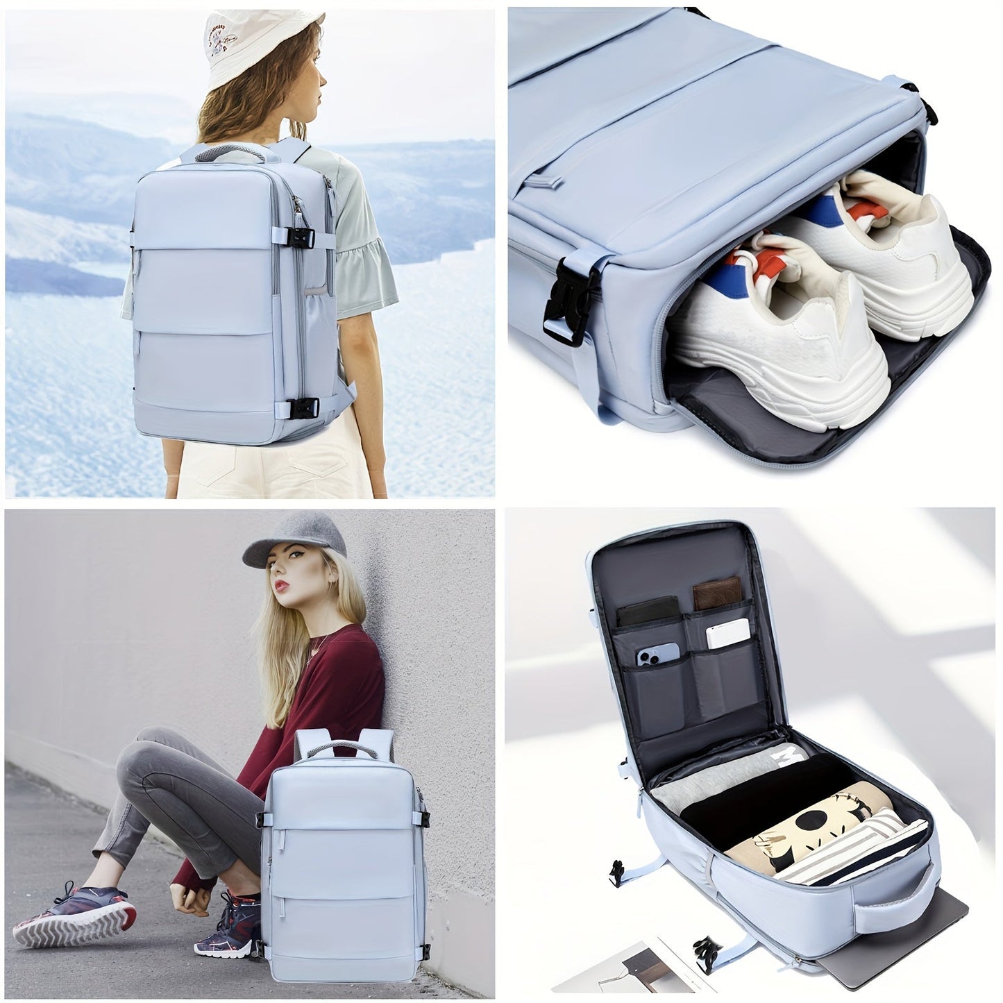 Large Capacity Travel Backpack with Shoe Compartment